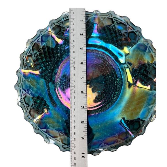 Vintage Indiana Glass Blue Iridescent Carnival Glass Plate Ruffled - Picture 2 of 3